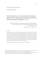 prikaz prve stranice dokumenta HATE SPEECH AS A VIOLATION OF HUMAN RIGHTS : THE MEANING, IMPLICATIONS AND REGULATION IN CRIMINAL LAW